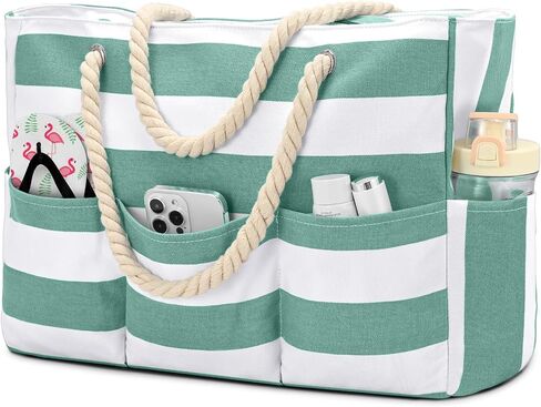 oscaurt Beach Bags for Women Waterproof Sandproof Large Beach Tote Bag Canvas Swim Pool Bag with 7 Pockets Beach Essentials in Kuwait
