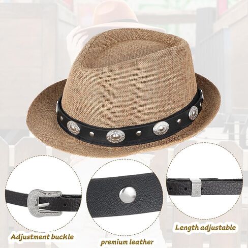 2PCS Black Cowboy Hat Bands for Men, Adjustable Western Hat Bands for Cowboy Hats Leather Straw Cowgirl Hatbands Belt with Buckle for Men Women All Styles of Hats Band in Kuwait