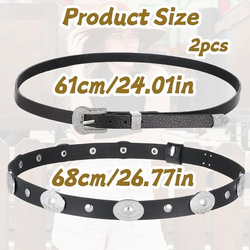 2PCS Black Cowboy Hat Bands for Men, Adjustable Western Hat Bands for Cowboy Hats Leather Straw Cowgirl Hatbands Belt with Buckle for Men Women All Styles of Hats Band in Kuwait