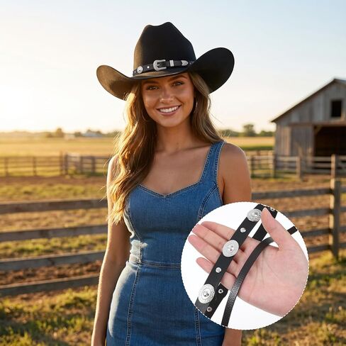 2PCS Black Cowboy Hat Bands for Men, Adjustable Western Hat Bands for Cowboy Hats Leather Straw Cowgirl Hatbands Belt with Buckle for Men Women All Styles of Hats Band in Kuwait