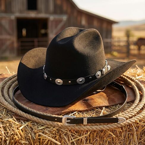 2PCS Black Cowboy Hat Bands for Men, Adjustable Western Hat Bands for Cowboy Hats Leather Straw Cowgirl Hatbands Belt with Buckle for Men Women All Styles of Hats Band in Kuwait