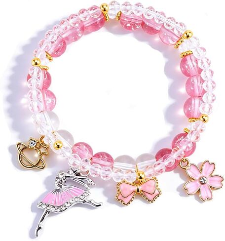Ballet Bracelet for Teen Girls, Elegant Dance Recital Jewelry Gifts for Daughter Granddaughter, Crystal Sakura Bow Beaded Bracelet, Christmas Fashion Charm Bracelets Accessories in Kuwait