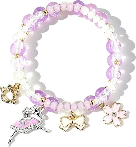 Ballet Bracelet for Teen Girls, Elegant Dance Recital Jewelry Gifts for Daughter Granddaughter, Crystal Sakura Bow Beaded Bracelet, Christmas Fashion Charm Bracelets Accessories in Kuwait