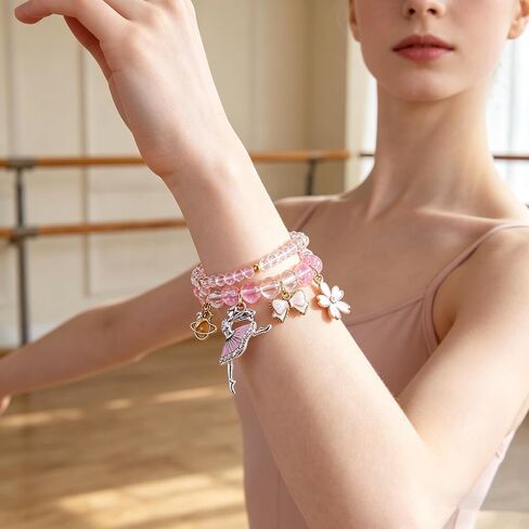 Ballet Bracelet for Teen Girls, Elegant Dance Recital Jewelry Gifts for Daughter Granddaughter, Crystal Sakura Bow Beaded Bracelet, Christmas Fashion Charm Bracelets Accessories in Kuwait