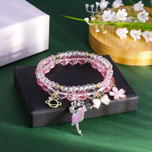 Ballet Bracelet for Teen Girls, Elegant Dance Recital Jewelry Gifts for Daughter Granddaughter, Crystal Sakura Bow Beaded Bracelet, Christmas Fashion Charm Bracelets Accessories in Kuwait