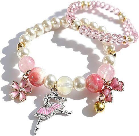 Ballet Bracelet for Teen Girls, Elegant Dance Recital Jewelry Gifts for Daughter Granddaughter, Crystal Sakura Bow Beaded Bracelet, Christmas Fashion Charm Bracelets Accessories in Kuwait