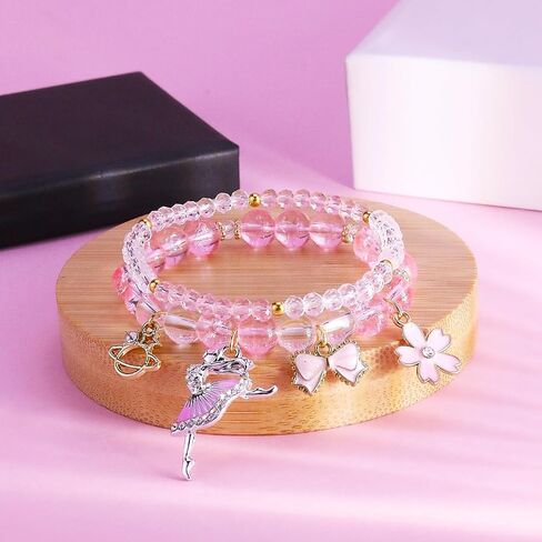 Ballet Bracelet for Teen Girls, Elegant Dance Recital Jewelry Gifts for Daughter Granddaughter, Crystal Sakura Bow Beaded Bracelet, Christmas Fashion Charm Bracelets Accessories in Kuwait