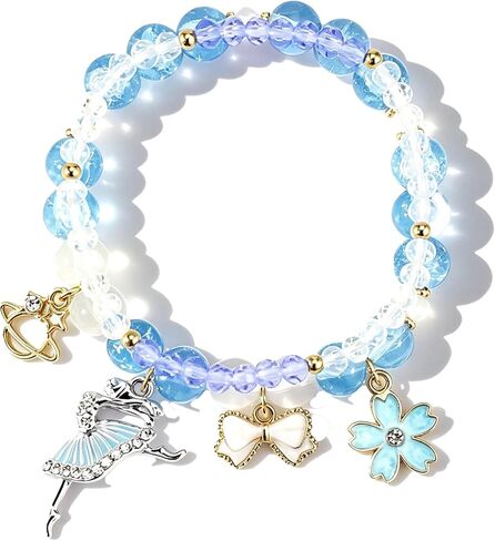 Ballet Bracelet for Teen Girls, Elegant Dance Recital Jewelry Gifts for Daughter Granddaughter, Crystal Sakura Bow Beaded Bracelet, Christmas Fashion Charm Bracelets Accessories in Kuwait