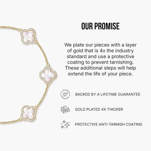 Electric Picks Mini Icon Bracelet for Women, White Mother of Pearl Clover on 14k Gold Plated Chain Bracelet, Adjustable 6"-7.5", Stackable Everyday Jewelry, Minimalist Gift in Saudi Arabia