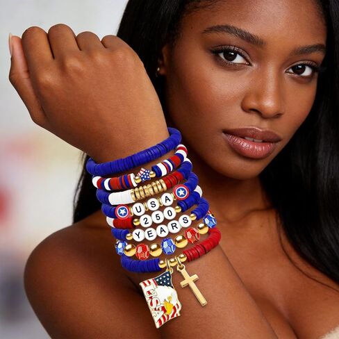4th of July Accessories for Women Men Teens, 250th Anniversary Bracelet Set 8 Pieces in Saudi Arabia