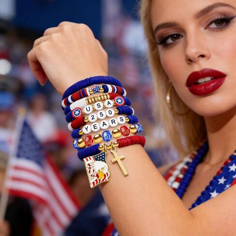 4th of July Accessories for Women Men Teens, 250th Anniversary Bracelet Set 8 Pieces in Saudi Arabia