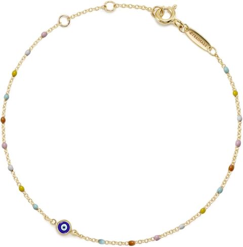 PERIMADE Evil Eye Charm Bracelet 925 Sterling Silver Turkish Blue Enamel Evil Eye Beaded Chain Bracelet for Women, 18K Gold Plated Stackable Bead Chain Jewelry Good Luck Protection Gifts in Saudi Arabia