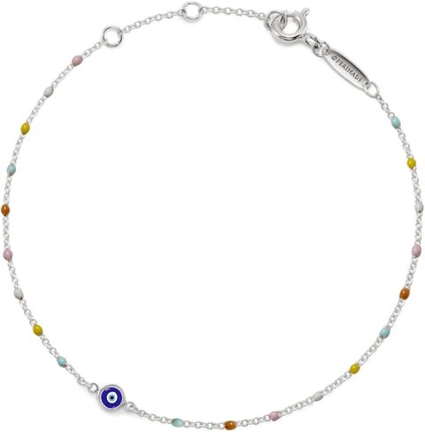 PERIMADE Evil Eye Charm Bracelet 925 Sterling Silver Turkish Blue Enamel Evil Eye Beaded Chain Bracelet for Women, 18K Gold Plated Stackable Bead Chain Jewelry Good Luck Protection Gifts in Saudi Arabia