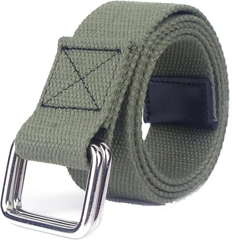 TopHomer Canvas Belt with Silver Double Ring, Men & Women Adjustable Web Belt, 1.50" Wide 43.31" Extra Long Solid Color in Kuwait