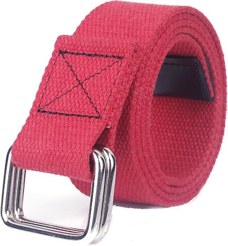 TopHomer Canvas Belt with Silver Double Ring, Men & Women Adjustable Web Belt, 1.50" Wide 43.31" Extra Long Solid Color in Kuwait