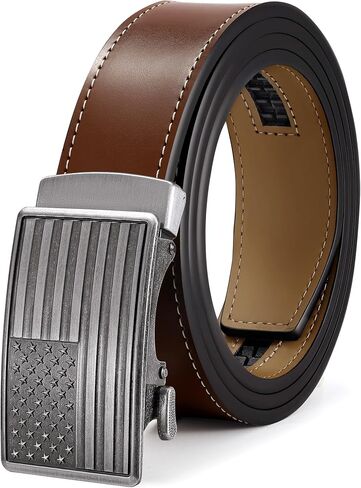 Ratchet Belts for Men with Automatic Slide Buckle, Adjustable American Flag Leather Belt for Men Dress and Casual in Kuwait