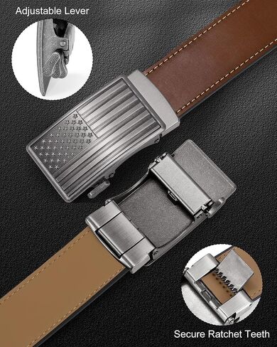Ratchet Belts for Men with Automatic Slide Buckle, Adjustable American Flag Leather Belt for Men Dress and Casual in Kuwait