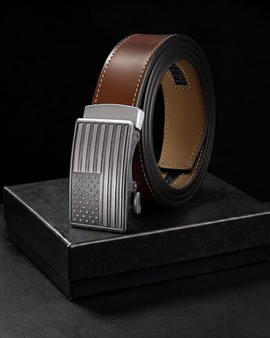 Ratchet Belts for Men with Automatic Slide Buckle, Adjustable American Flag Leather Belt for Men Dress and Casual in Kuwait