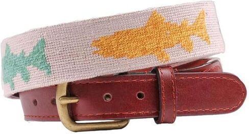 Heathered Rainbow Trout Needlepoint Belt in Khaki by Smathers & Branson in Kuwait