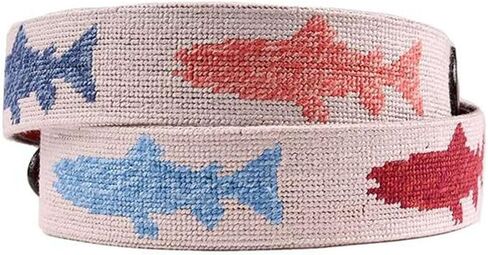 Heathered Rainbow Trout Needlepoint Belt in Khaki by Smathers & Branson in Kuwait
