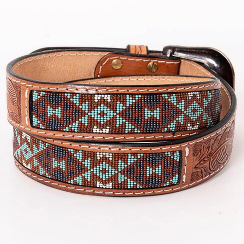 HILASON Western Genuine Leather Belt for Men Women Cowboy Cowgirl Handmade Unisex Full Grain Heavy Duty Tooled Beaded in Kuwait