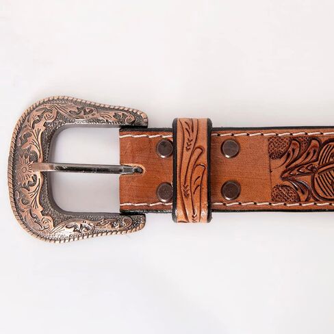 HILASON Western Genuine Leather Belt for Men Women Cowboy Cowgirl Handmade Unisex Full Grain Heavy Duty Tooled Beaded in Kuwait