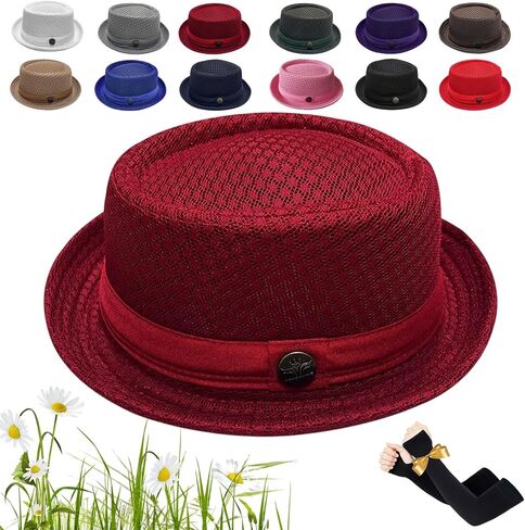 Unisex Summer Breathable Mesh Pork Pie Hat, Summer Lightweight Packable Sun Protection Beach Casual Outdoor Cap in Kuwait