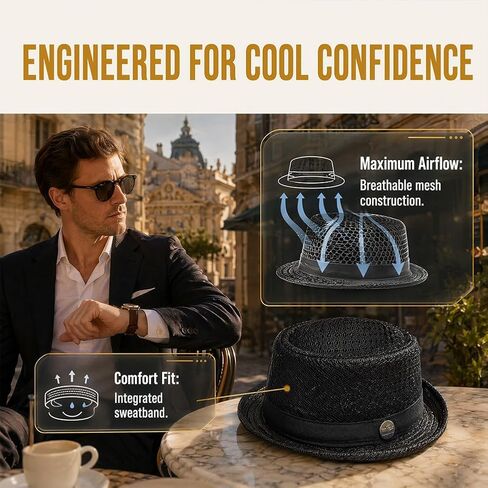 Unisex Summer Breathable Mesh Pork Pie Hat, Summer Lightweight Packable Sun Protection Beach Casual Outdoor Cap in Kuwait