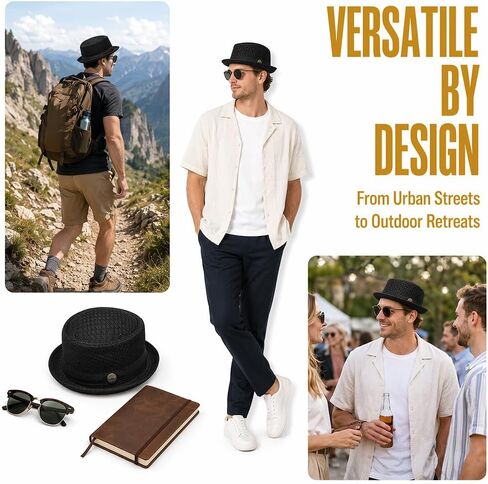 Unisex Summer Breathable Mesh Pork Pie Hat, Summer Lightweight Packable Sun Protection Beach Casual Outdoor Cap in Kuwait