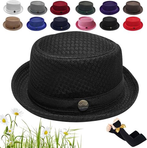 Unisex Summer Breathable Mesh Pork Pie Hat, Summer Lightweight Packable Sun Protection Beach Casual Outdoor Cap in Kuwait
