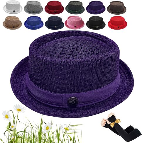 Unisex Summer Breathable Mesh Pork Pie Hat, Summer Lightweight Packable Sun Protection Beach Casual Outdoor Cap in Kuwait