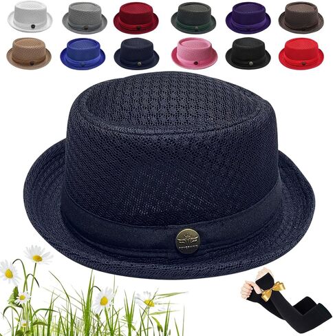 Unisex Summer Breathable Mesh Pork Pie Hat, Summer Lightweight Packable Sun Protection Beach Casual Outdoor Cap in Kuwait