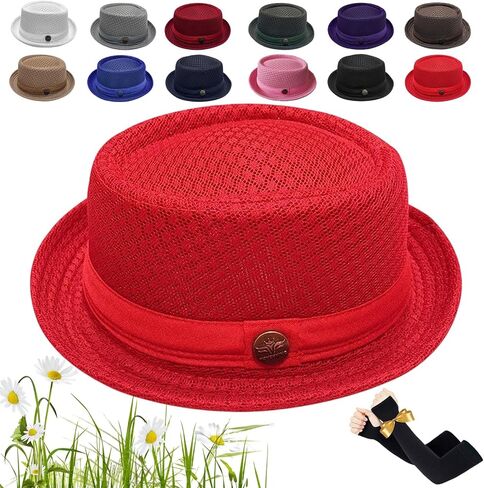 Unisex Summer Breathable Mesh Pork Pie Hat, Summer Lightweight Packable Sun Protection Beach Casual Outdoor Cap in Kuwait
