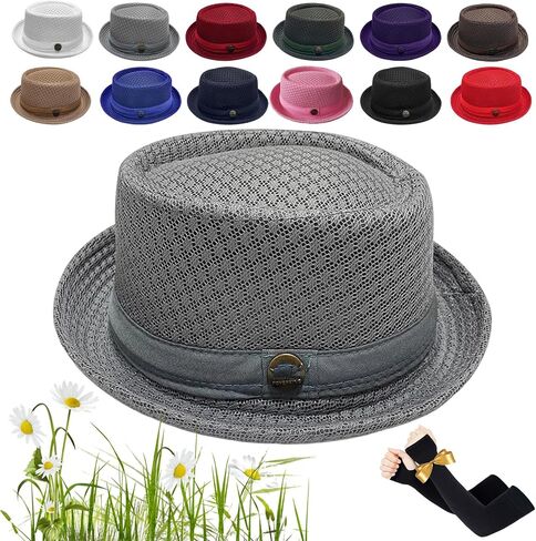 Unisex Summer Breathable Mesh Pork Pie Hat, Summer Lightweight Packable Sun Protection Beach Casual Outdoor Cap in Kuwait