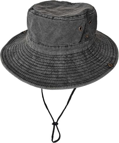 Wildarms Washed Cotton Bucket Hat with Chin Strap, Foldable Sun Hat for Men Women, Breathable Safari Boonie Cap in Kuwait