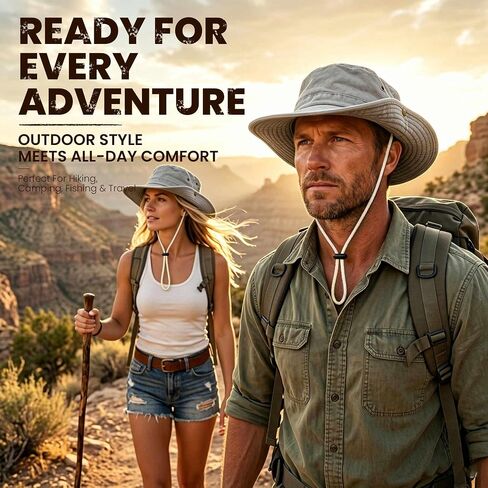 Wildarms Washed Cotton Bucket Hat with Chin Strap, Foldable Sun Hat for Men Women, Breathable Safari Boonie Cap in Kuwait