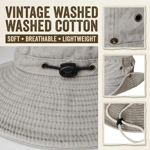 Wildarms Washed Cotton Bucket Hat with Chin Strap, Foldable Sun Hat for Men Women, Breathable Safari Boonie Cap in Kuwait