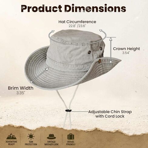 Wildarms Washed Cotton Bucket Hat with Chin Strap, Foldable Sun Hat for Men Women, Breathable Safari Boonie Cap in Kuwait