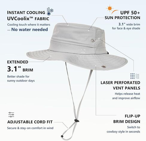 TOP-EX UVCoolix™ Cooling Sun Hat for Men Women UPF 50 Wide Brim Bucket Hat for Hiking, Fishing & Big Head - Cools Up 2 Hours in Kuwait