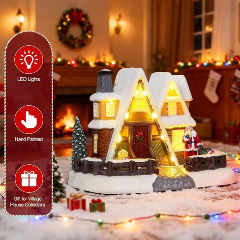 LED Lighted Village House, 6.9 Inch Triangular Christmas Village House Decoration with Santa Claus Statue, Xmas Collectible Buildings for Holiday Decor for Home, Ballroom Display and Desktop in Saudi Arabia