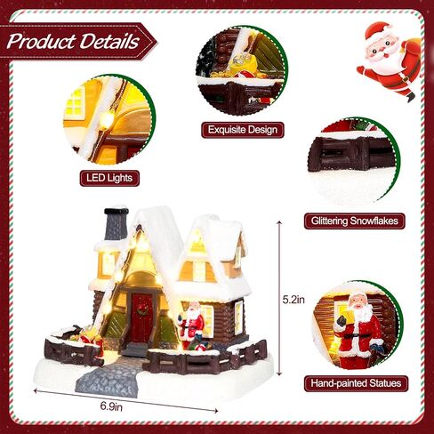 LED Lighted Village House, 6.9 Inch Triangular Christmas Village House Decoration with Santa Claus Statue, Xmas Collectible Buildings for Holiday Decor for Home, Ballroom Display and Desktop in Saudi Arabia