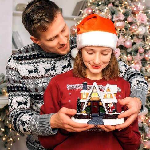LED Lighted Village House, 6.9 Inch Triangular Christmas Village House Decoration with Santa Claus Statue, Xmas Collectible Buildings for Holiday Decor for Home, Ballroom Display and Desktop in Saudi Arabia