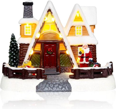 LED Lighted Village House, 6.9 Inch Triangular Christmas Village House Decoration with Santa Claus Statue, Xmas Collectible Buildings for Holiday Decor for Home, Ballroom Display and Desktop in Saudi Arabia