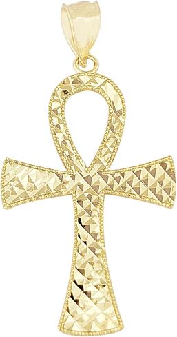 10k Yellow Gold Ankh Cross Pendant Diamond Cut Egyptian Cross in Saudi Arabia