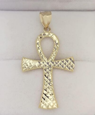 10k Yellow Gold Ankh Cross Pendant Diamond Cut Egyptian Cross in Saudi Arabia