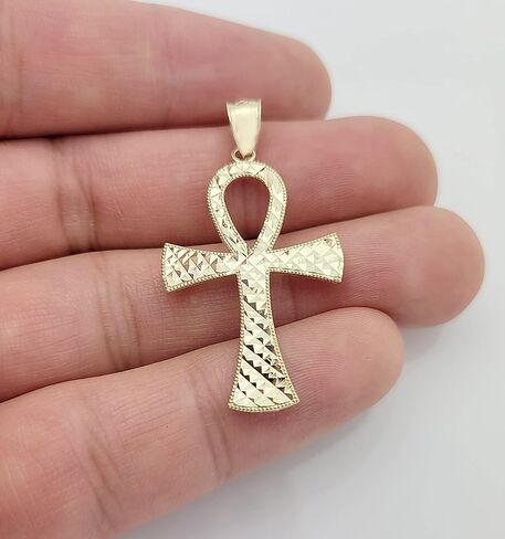 10k Yellow Gold Ankh Cross Pendant Diamond Cut Egyptian Cross in Saudi Arabia