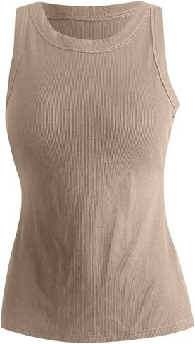 Tank Tops with Built in Bras Workout Women Ribbed Top Knit Sleeveless Camisole Basic Summer Scoop Neck Casual Shirts in Saudi Arabia
