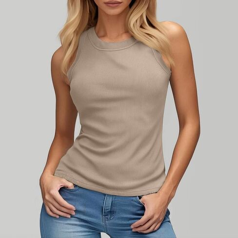 Tank Tops with Built in Bras Workout Women Ribbed Top Knit Sleeveless Camisole Basic Summer Scoop Neck Casual Shirts in Saudi Arabia