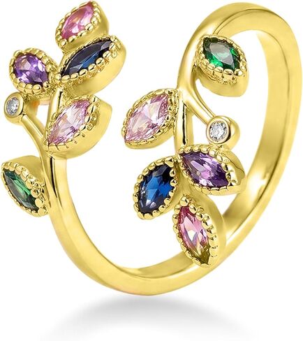 Open Rings 925 For Women Adjustable 925 Silver Plated & 14K Gold Plated Green Colorful Cubic Zirconia Delicate Stackable Jewelry Gifts in Kuwait