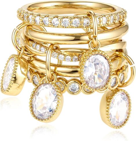 COLOYAN 14k Gold Plated Stackable Interlocking Rings for Women Non Tarnish | Durable Beautiful Cubic Zirconia Ring, Oval Rhinestone Drop Ring, Multi Stacking Ring Jewelry Gift Vacation, Party, Date in Saudi Arabia